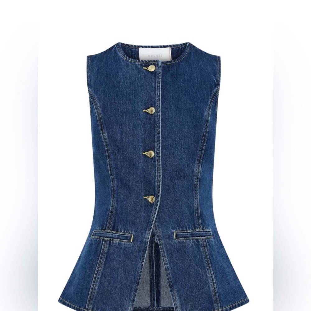Meshki Dark Blue Denim Peplum Button Front Top